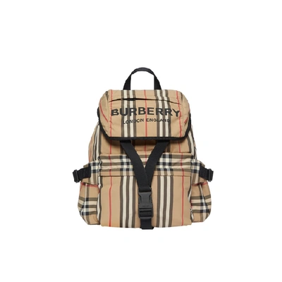 Shop Burberry Logo Print Icon Stripe Nylon Backpack