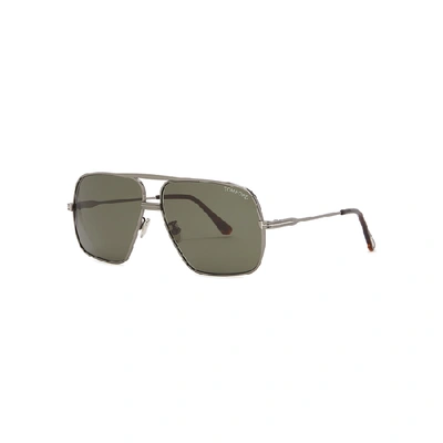 Shop Tom Ford Gunmetal Aviator-style Sunglasses In Green