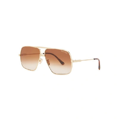 Shop Tom Ford Gold-tone Aviator-style Sunglasses In Brown