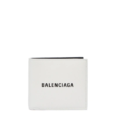 Shop Balenciaga White Logo-print Leather Wallet
