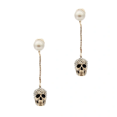 Shop Alexander Mcqueen Crystal-embellished Skull Drop Earrings
