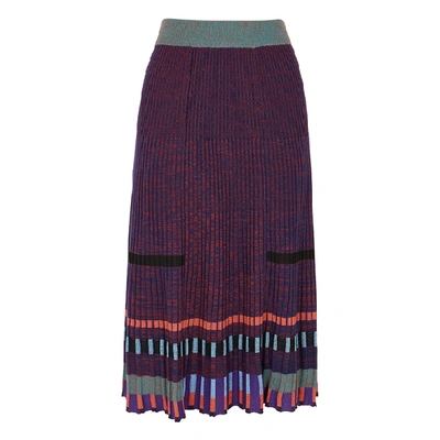 Shop Kenzo Striped Rib-knit Midi Skirt