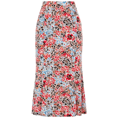 Shop Veronica Beard Diane Floral-print Stretch-silk Midi Skirt