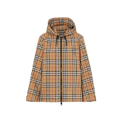 Shop Burberry Vintage Check Lightweight Hooded Jacket In Antique Yel Ip Chk