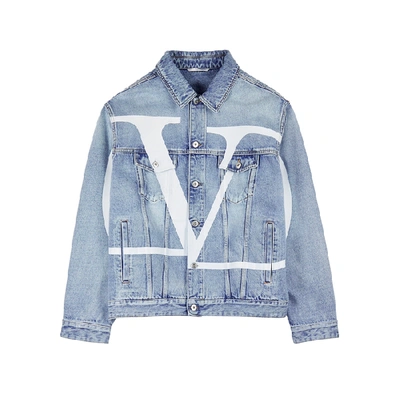 Shop Valentino Logo-print Denim Jacket In Blue
