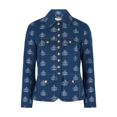 Shop Chloé Blue Monogrammed Cotton-twill Jacket