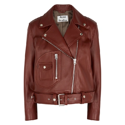 Shop Acne Studios Rust Leather Biker Jacket In Brown