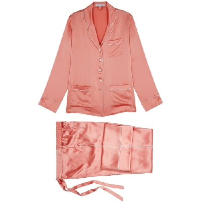 Shop Olivia Von Halle Coco Peach Pink Silk Pyjama Set