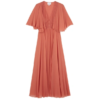 Shop Giambattista Valli Terracotta Lace-trimmed Silk Gown