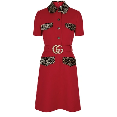 Shop Gucci Red Wool And Silk-blend Mini Dress