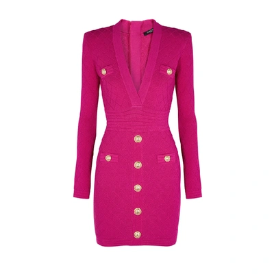 Shop Balmain Pink Stretch-knit Mini Dress