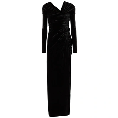 Shop Alexandre Vauthier Black Off-the-shoulder Stretch-velvet Gown