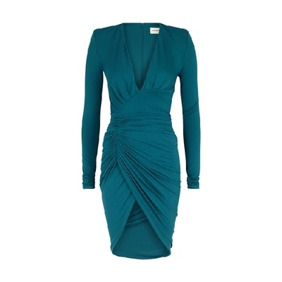 Shop Alexandre Vauthier Teal Ruched Mini Dress