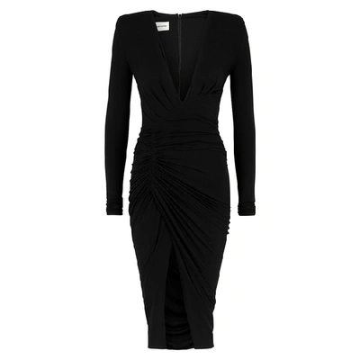 Shop Alexandre Vauthier Black Ruched Jersey Midi Dress