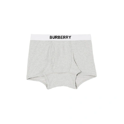 Shop Burberry Logo Detail Stretch Cotton Boxer Shorts In Pale Grey Melange