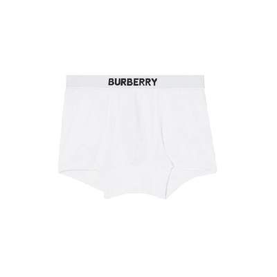 Shop Burberry Logo Detail Stretch Cotton Boxer Shorts In White