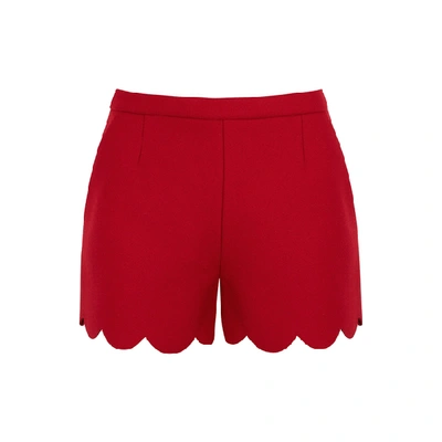 Shop Red Valentino Red Scalloped Wool-blend Shorts