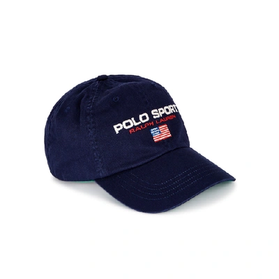 Shop Polo Ralph Lauren Navy Logo-embroidered Cotton Cap