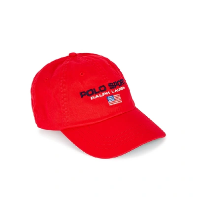Shop Polo Ralph Lauren Red Logo-embroidered Cotton Cap