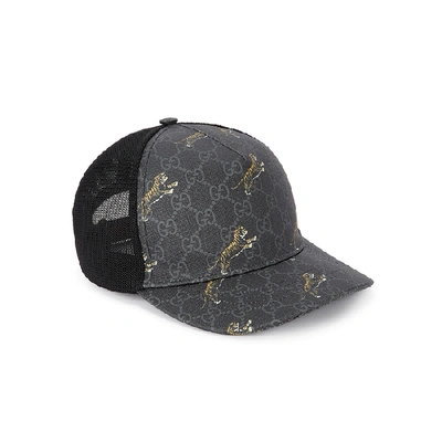 Shop Gucci Gg Supreme Tiger-print Cap In Black