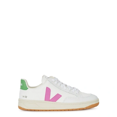 Shop Veja V-12 Leather And Canvas Sneakers