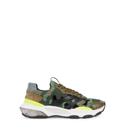 Shop Valentino Bounce Camouflage-print Mesh Sneakers In Khaki