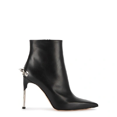 Shop Alexander Mcqueen 100 Black Studded Leather Ankle Boots