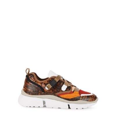 Shop Chloé Sonnie Python-effect Leather Sneakers