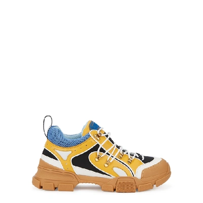 Shop Gucci Flashtrek Yellow Panelled Sneakers