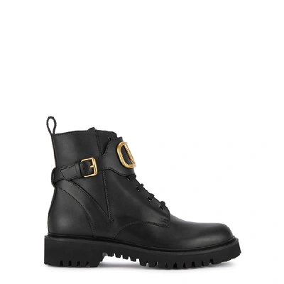 Shop Valentino Garavani Vlogo 50 Black Leather Biker Boots