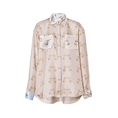 Shop Burberry Contrast Unicorn Print Silk Twill Shirt In Pale Pink Ip Pattern