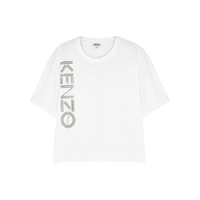 Shop Kenzo Glittered Logo-appliqué Cotton T-shirt In White