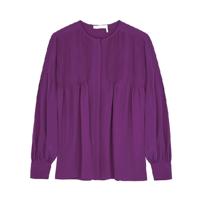 Shop Chloé Magenta Pintucked Silk Crepe De Chine Blouse