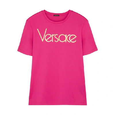 Shop Versace Fuchsia Logo-print Cotton T-shirt