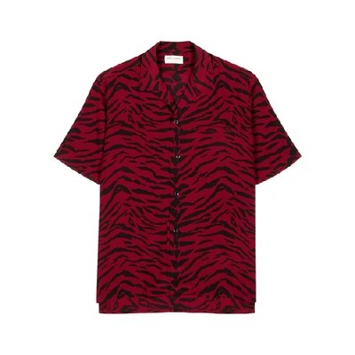 Shop Saint Laurent Red Tiger-print Silk Shirt