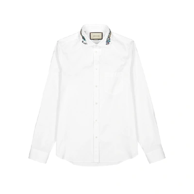 Shop Gucci Dragon-embroidered White Cotton Shirt