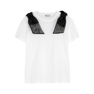 Shop Red Valentino White Bow-embellished Cotton T-shirt