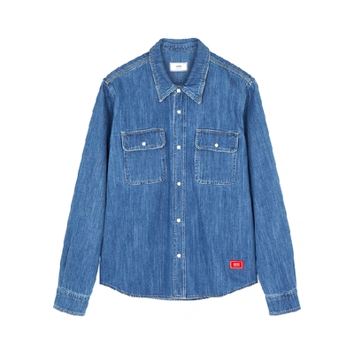 Shop Ami Alexandre Mattiussi Blue Denim Shirt