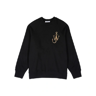 Shop Jw Anderson Black Logo-embroidered Cotton Sweatshirt