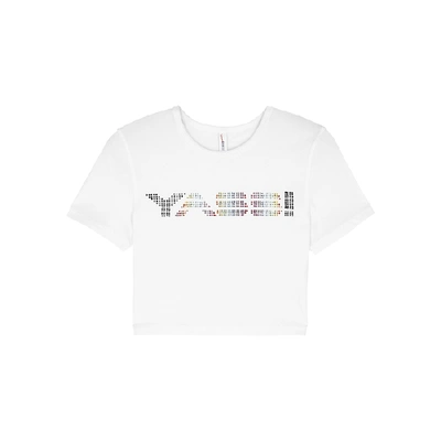Shop Adam Selman Sport Crystal-embellished Stretch-cotton T-shirt