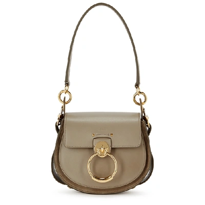 Shop Chloé Tess Small Leather Shoulder Bag In Grey
