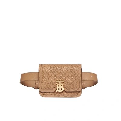 Shop Burberry Belted Quilted Monogram Lambskin Tb Bag In Honey