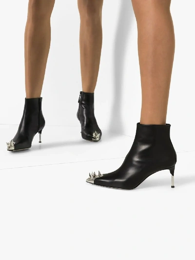 Shop Alexander Mcqueen Black 60 Spike Detail Ankle Boots In 1081 - Black