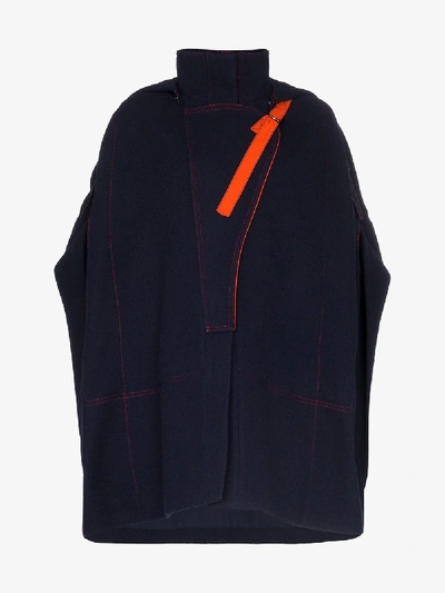 Shop Chloé Hooded Poncho Coat In Blue