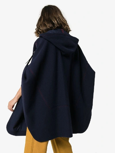 Shop Chloé Hooded Poncho Coat In Blue