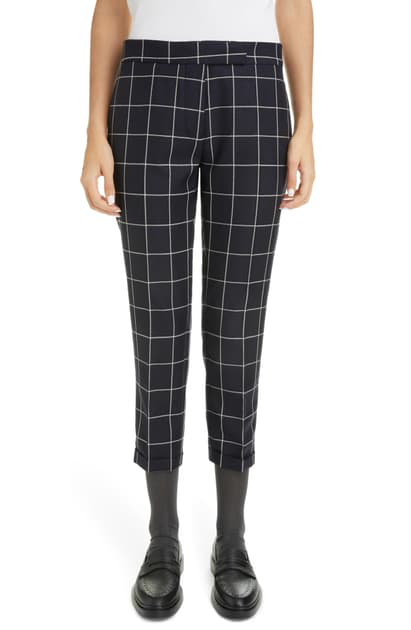navy check skinny trousers