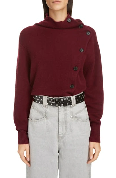 Shop Isabel Marant Asymmetrical Button Cashmere Sweater In Burgundy