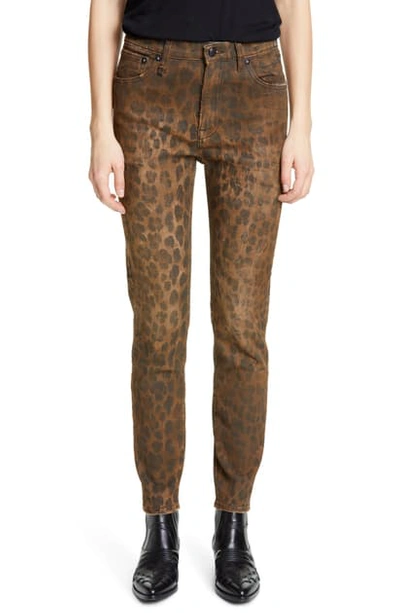 Shop R13 Leopard Print Distressed High Waist Skinny Jeans