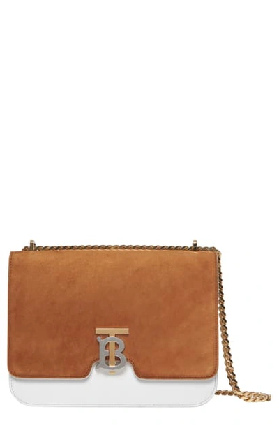 Shop Burberry Medium Tb Two-tone Leather Shoulder Bag In Dark Copper Brown/ Chalk White