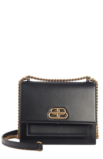 Shop Balenciaga Sharp Leather Shoulder Bag In Black